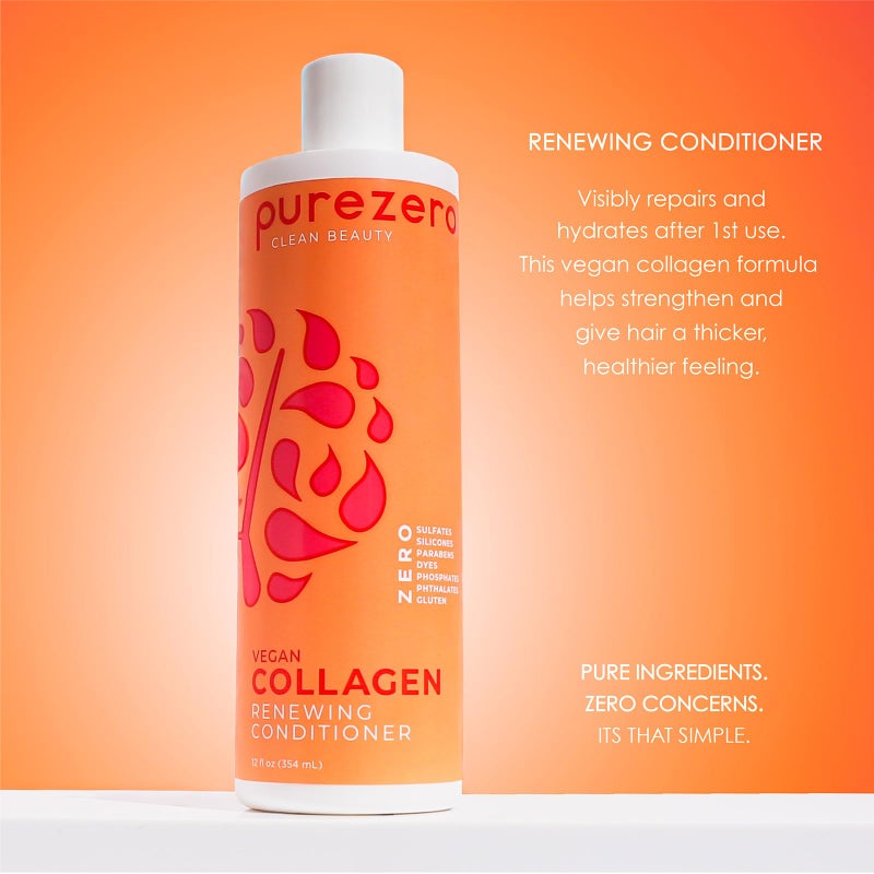 Purezero Collagen Silicone Free Shampoo & Conditioner Set - Strengthening & Hydrating - Duo for Dry or Damaged Hair – Plant-Based Collagen, Sulfate-Free, Paraben-Free, Cruelty-Free, 2 × 12 oz - Image 3